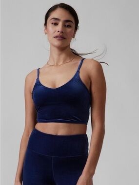 Athleta Navy Blue Velvet Crop Top/ Sports Bra